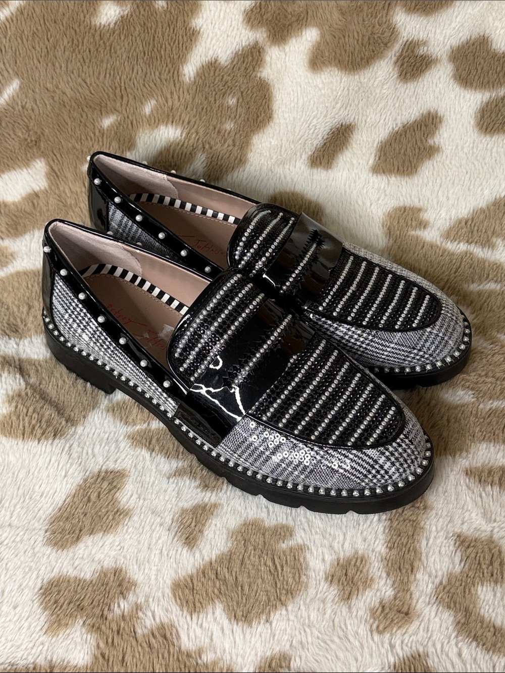 Betsey Johnson Black & Silver Studded Patent Loafers
